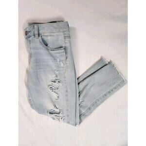 Sz 4 American Eagle Crop Jegging Light Wash Womens Size Four Distressed